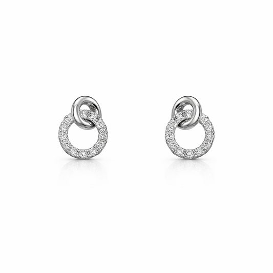 14k White Gold Two Circles Interlocked Diamond Stud Earrings