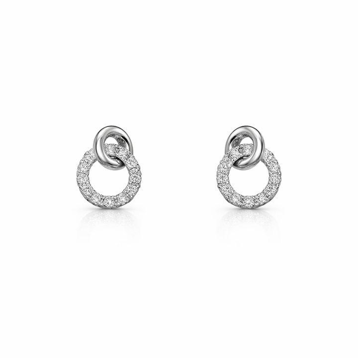 14k White Gold Two Circles Interlocked Diamond Stud Earrings
