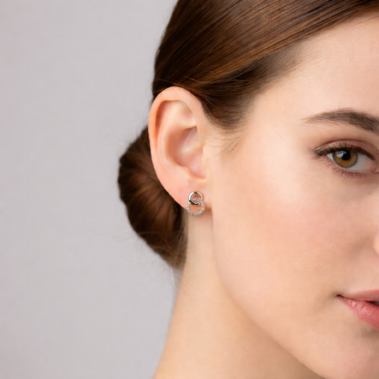 14k White Gold Two Circles Interlocked Diamond Stud Earrings