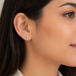 10k White Gold Three Diamonds Stud Earrings