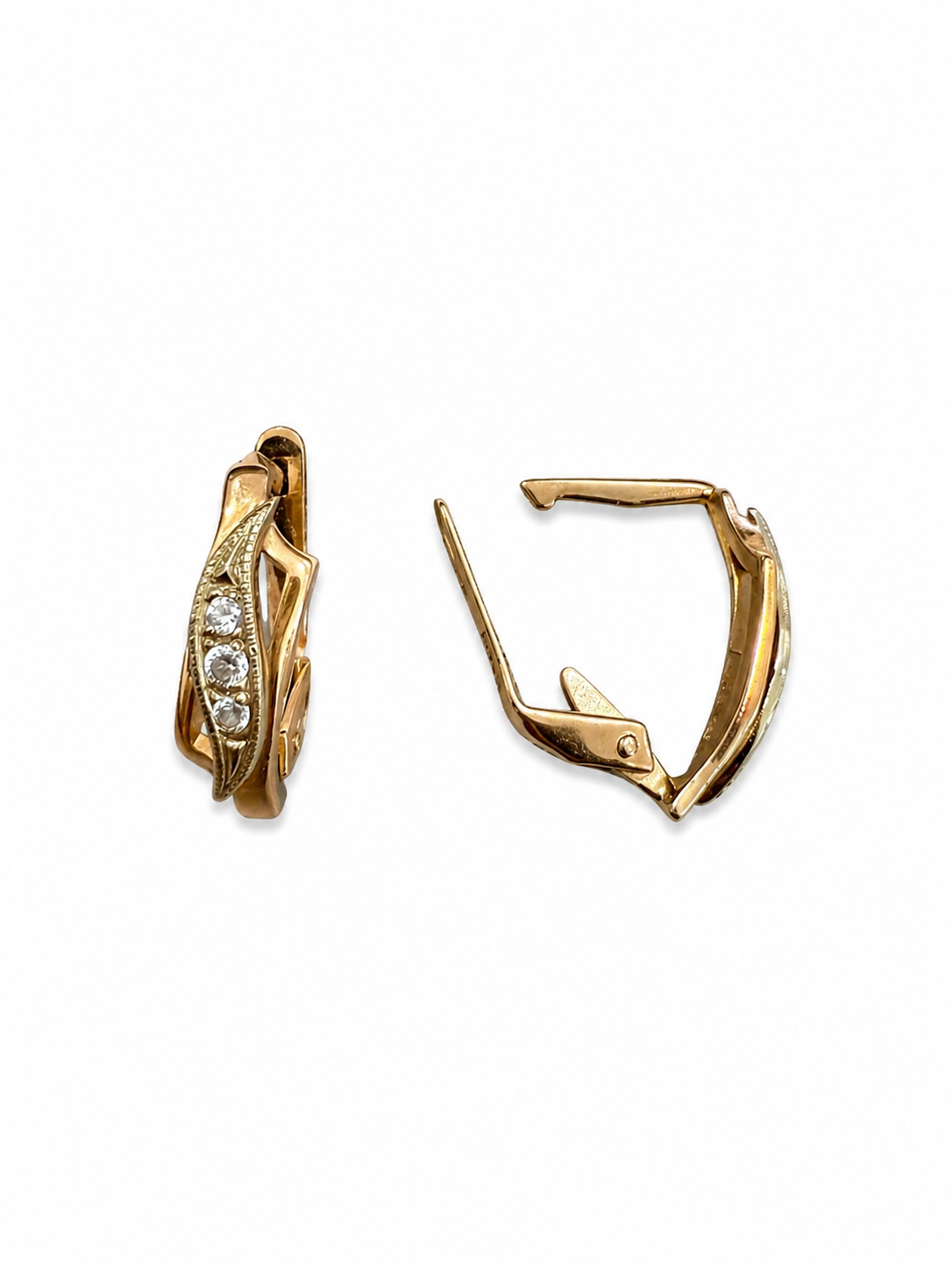 14K Rose Gold and Yellow Gold Soviet Style Earrings