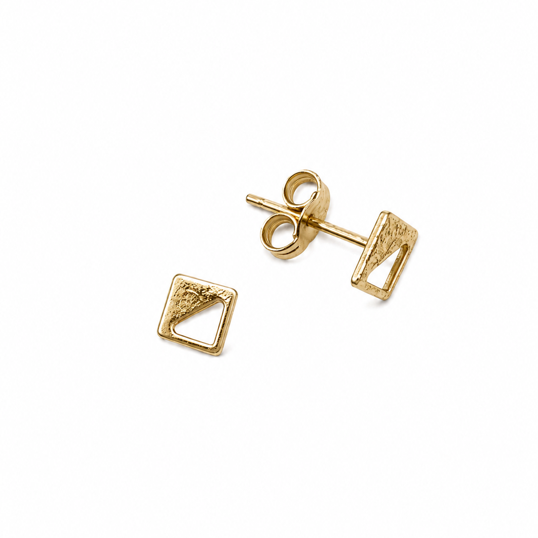 10K Yellow Gold Half Open Squared Stud Earrings