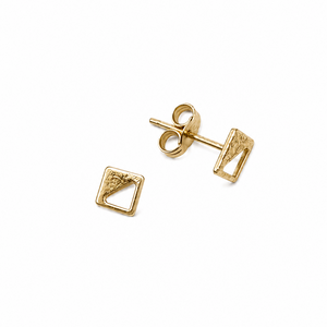 10K Yellow Gold Half Open Squared Stud Earrings