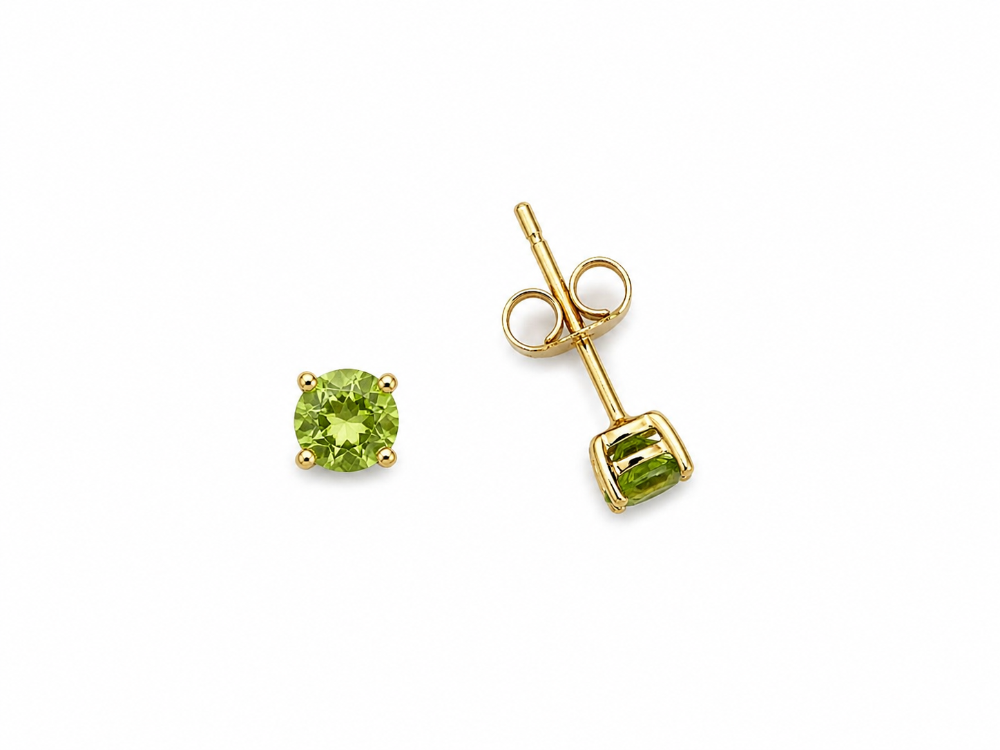 10K Yellow Gold Round Cut Peridot Stud Earrings