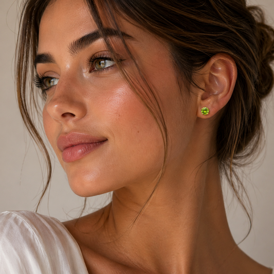 10K Yellow Gold Round Peridot Stud Earrings