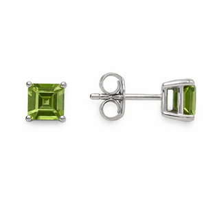 10K White Gold Princess Cut Peridot Stud Earrings