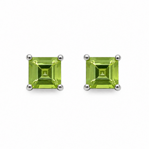 10K White Gold Princess Cut Peridot Stud Earrings