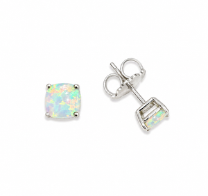 10K White Gold Squared Cut Opal Earrings