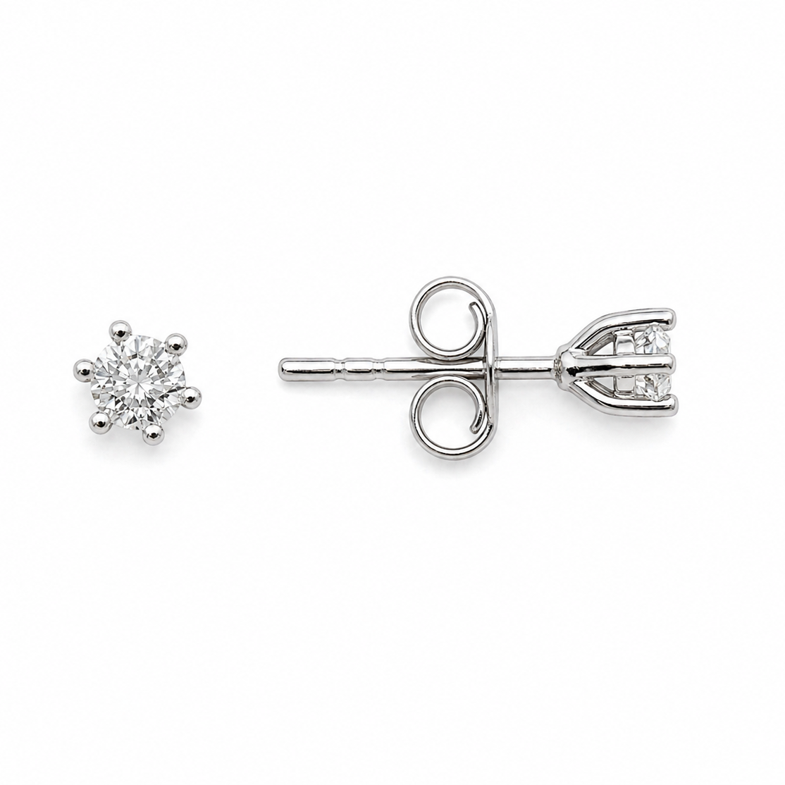 10K White Gold Diamond Six Claws Stud Earrings,TDW:0.1ct
