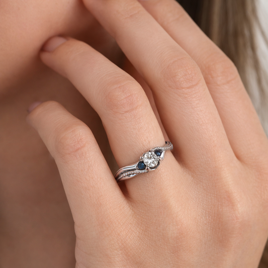 925 Sterling Silver Diamond Setting with Sapphire Ring