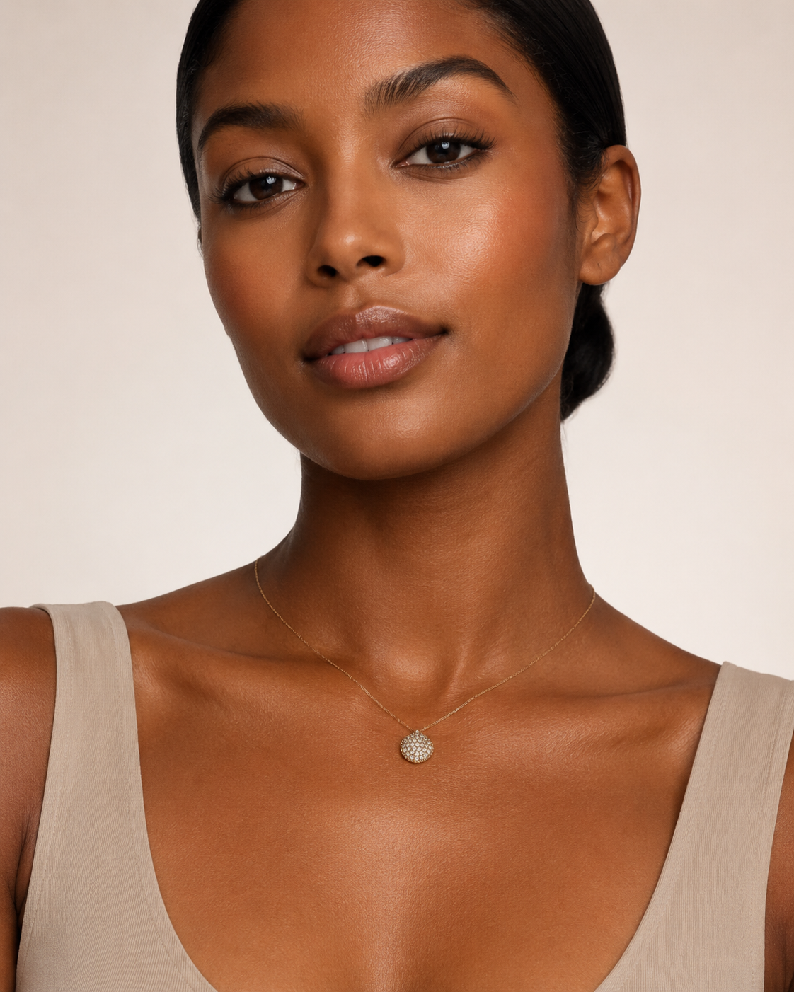 18K Yellow Gold Pavé Diamond Dome Pendant Necklace