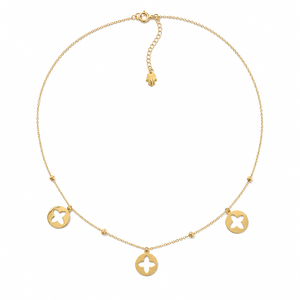 18K Yellow Gold Flower Cutout Disc Charm Necklace