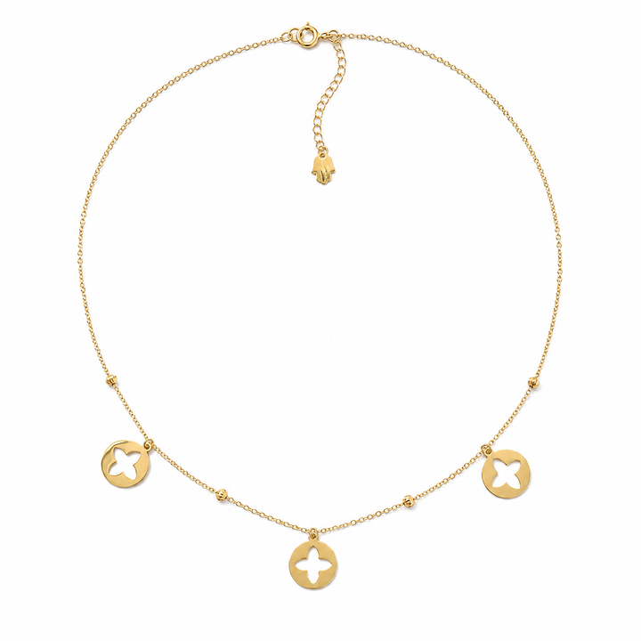 18K Yellow Gold Flower Cutout Disc Charm Necklace