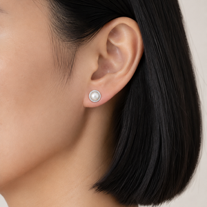 925 Sterling Silver Freshwater Pearl Stud Earrings CZ Halo