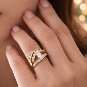 Yellow Gold Diamond Bridal Set of Engagement Ring and Band together, 14k, TDW: 1.00ct