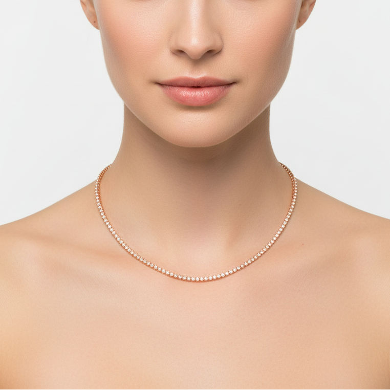 Rose Gold faceted bead necklace, 10K