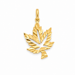 10K Yellow Gold Diamond-Cut Maple Leaf Pendant 20mm