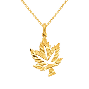 10K Yellow Gold Diamond-Cut Maple Leaf Pendant 20mm
