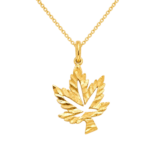 10K Yellow Gold Diamond-Cut Maple Leaf Pendant 20mm