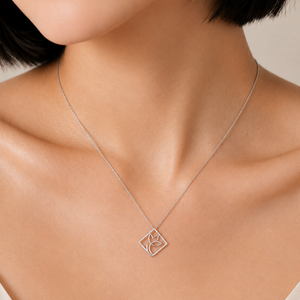 18K White Gold CZ Openwork Tulip Pendant Necklace