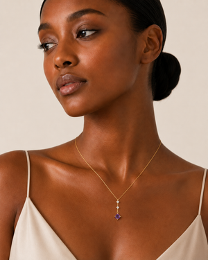 14K Yellow Gold Amethyst & Diamond Floral Drop Pendant Necklace 18"