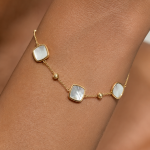 14K Yellow Gold Mother of Pearl Station Bracelet