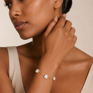 14K Yellow Gold Mother of Pearl Station Bracelet