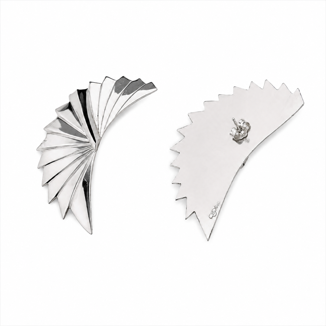 925 Sterling Silver Pleated Sunburst Fan Statement Earrings