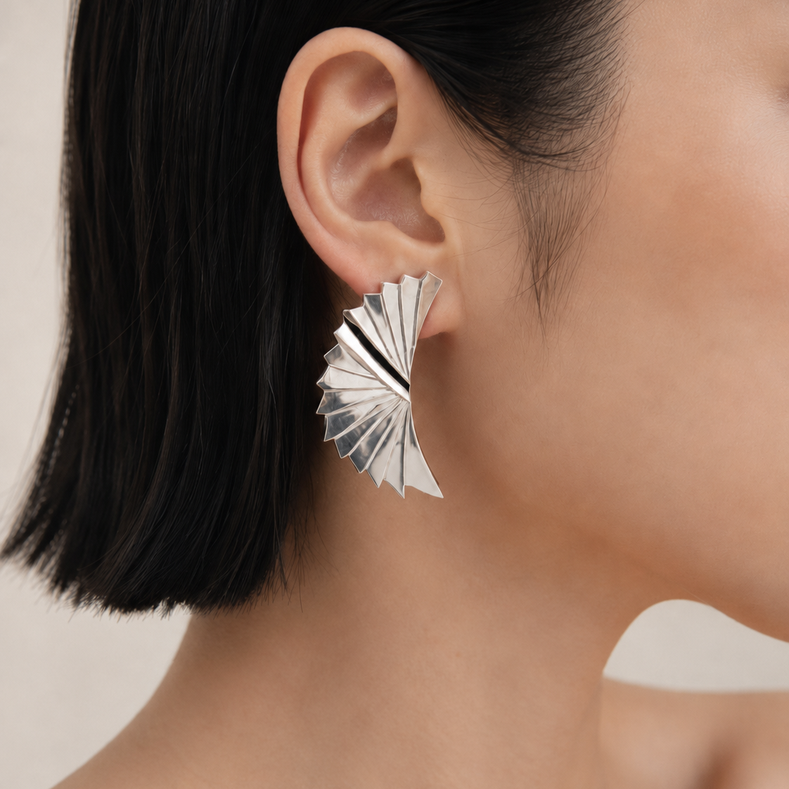 925 Sterling Silver Pleated Sunburst Fan Statement Earrings
