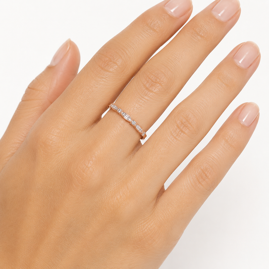 10k Rose Gold Baguette and Round Diamonds Slim Band