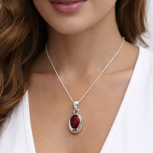 925 Sterling Silver Red Stone Pendant