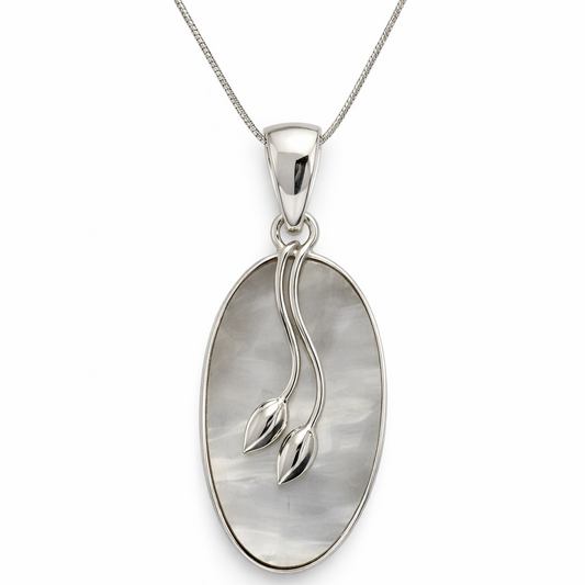 925 Sterling Silver Mother of Pearl Twin Lily Bud Pendant