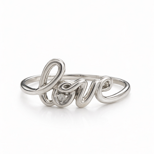 10k White Gold Script Love Ring with Diamond Accent
