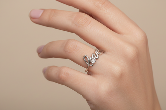 10k White Gold Script Love Ring with Diamond Accent