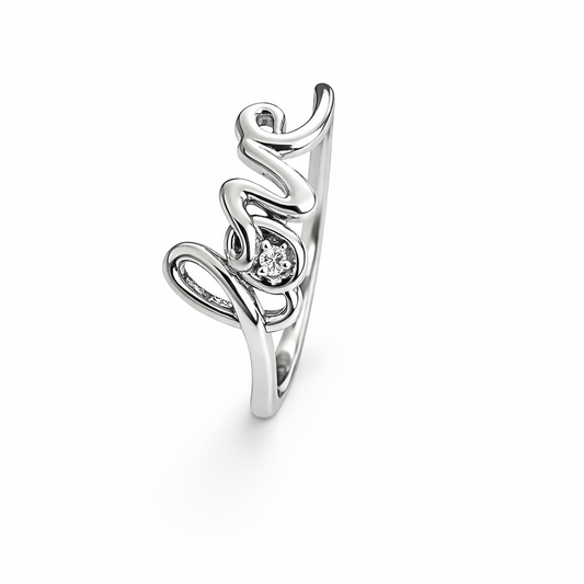 10k White Gold Script Love Ring with Diamond Accent
