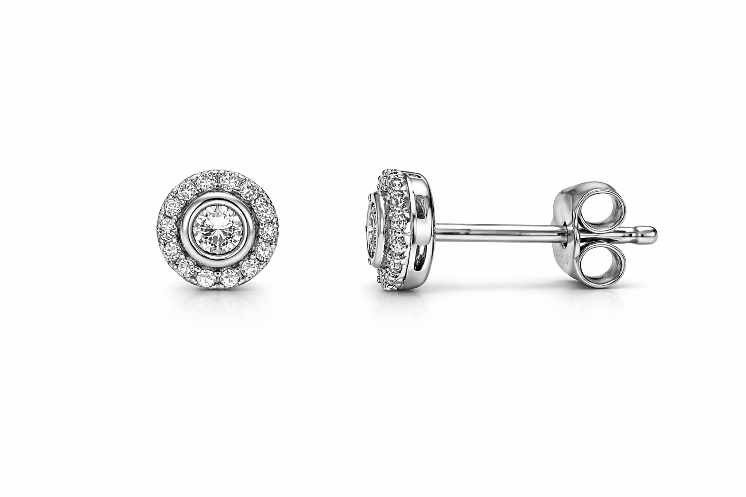 925 Sterling Silver Round Halo CZ Stud Earrings