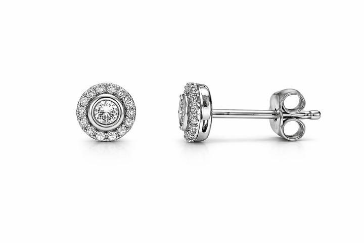 925 Sterling Silver Round Halo CZ Stud Earrings