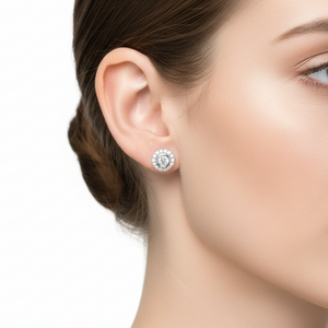 925 Sterling Silver Round Halo CZ Stud Earrings