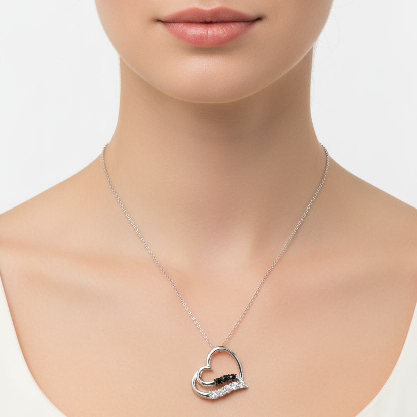 925 Sterling Silver Heart Shaped Pendant Necklace
