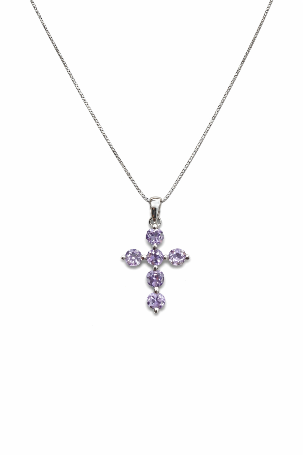 10K White Gold Amethyst Cross Pendant Necklace, A: 0.54ct