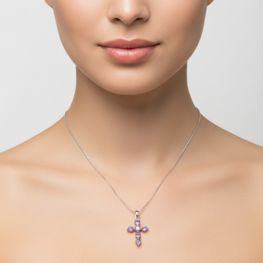 10K White Gold Amethyst Cross Pendant Necklace, A: 0.54ct