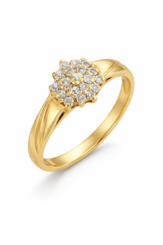 10k Yellow Gold Diamond Rosette Cluster Ring