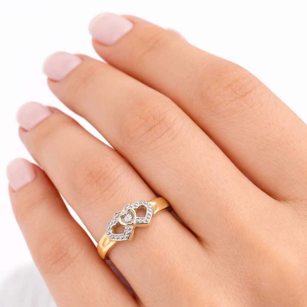 14k Two-Tone Gold Diamond Triple Heart