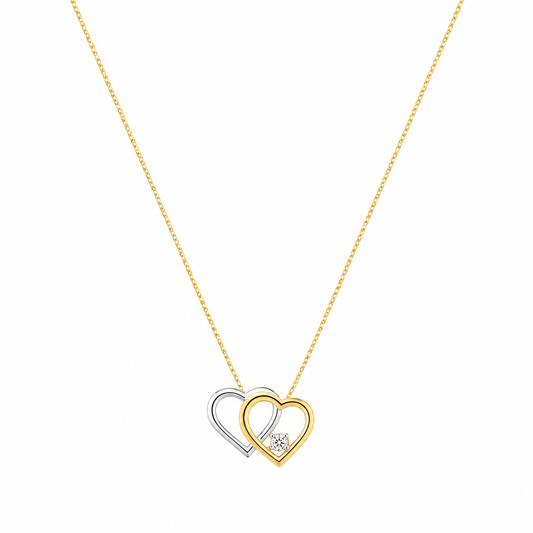 10k Two-tone Gold Heart linked Diamond Necklace,TDW:0.025ct SI H
