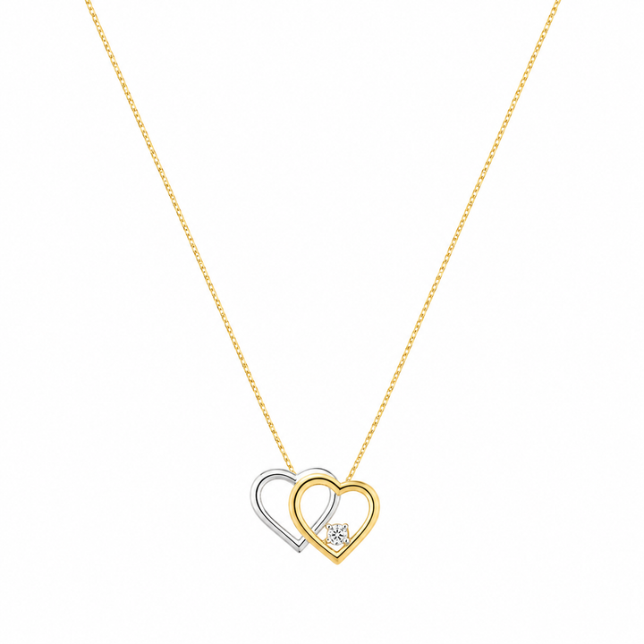 10k Two-tone Gold Heart linked Diamond Necklace,TDW:0.025ct SI H