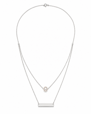 925 Sterling Silver Layered Pearl & Bar Necklace