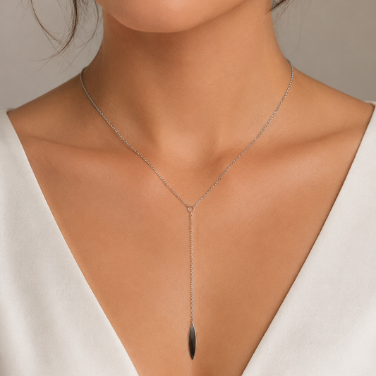 925 Sterling Silver Marquise Drop Lariat Necklace