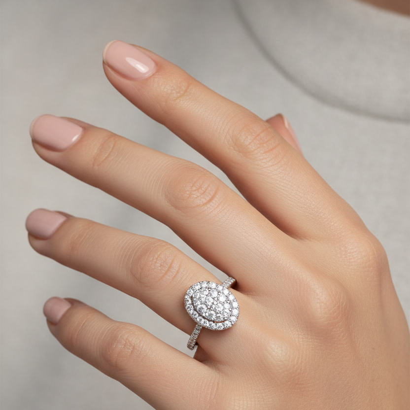 18K White Gold Birks Starry Night Oval Shaped Diamond Ring TDW: 0.78ct VS EF – Resale
