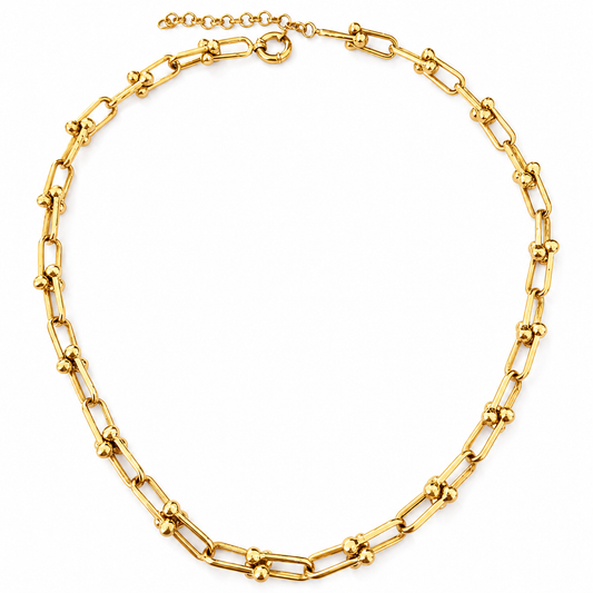 18k Yellow Gold Big U- Shape Links Necklace, 25gr