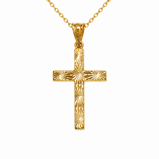 10K Yellow Gold Diamond Cut Cross Pendant Necklace